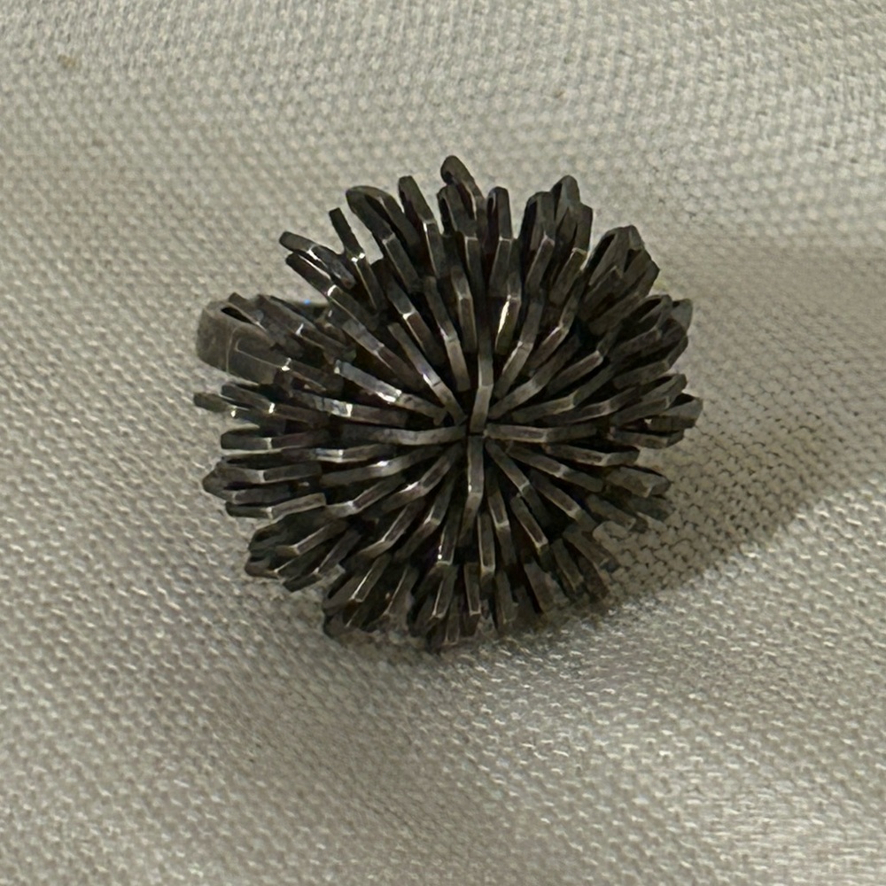Sterling 925 Early Vintage MEXICO Brutalist Abstract Ring 6 Diamants